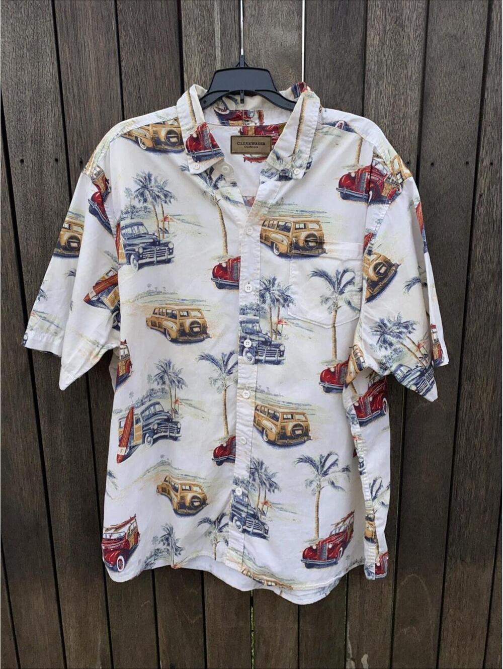 VTG Clearwater Outfitters Classic Woodie Cars & Surfboards Hawaiian Shirt XXL